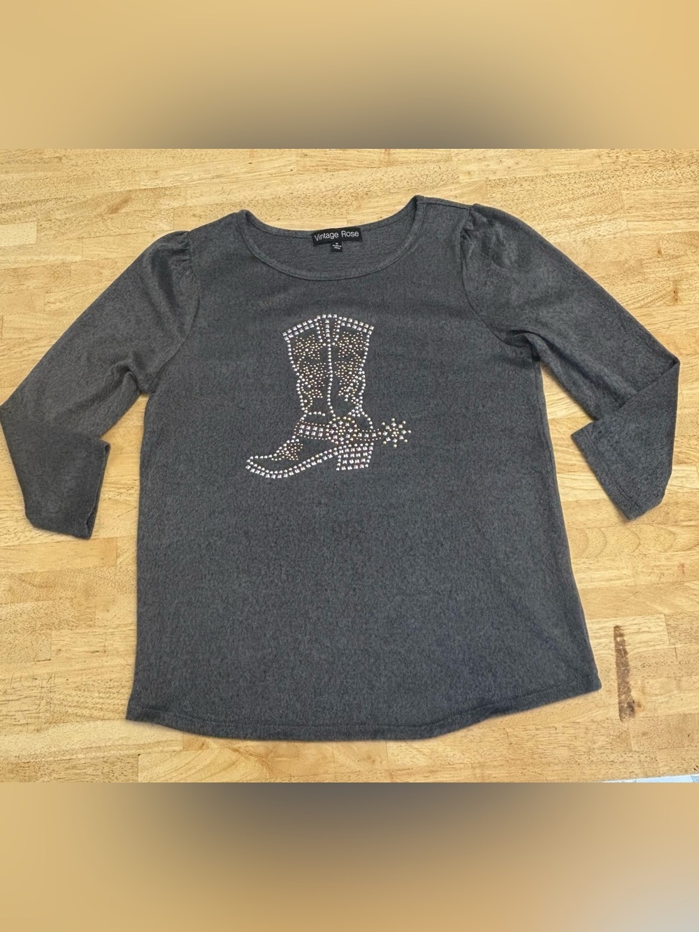 Vintage Rose Gray Crewneck Top with Subtle Texture